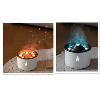 Elegant two-tone volcano-shaped humidifier with quiet mist output for cosy British homes