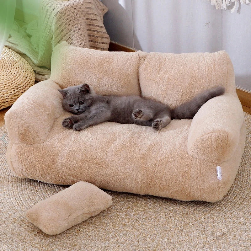 Cozy and comfortable pet lounger with plush backrest, non-slip bottom, and moisture-resistant design for cats and small dogs