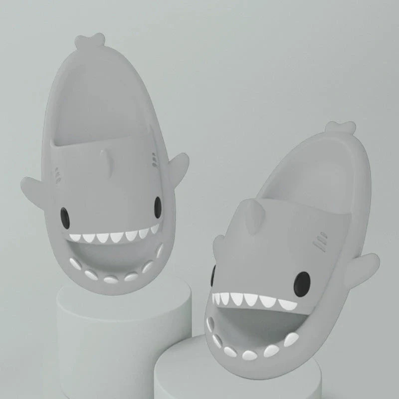 Cozy shark-themed slippers made of plush EVA material for indoor and outdoor wear with customized support