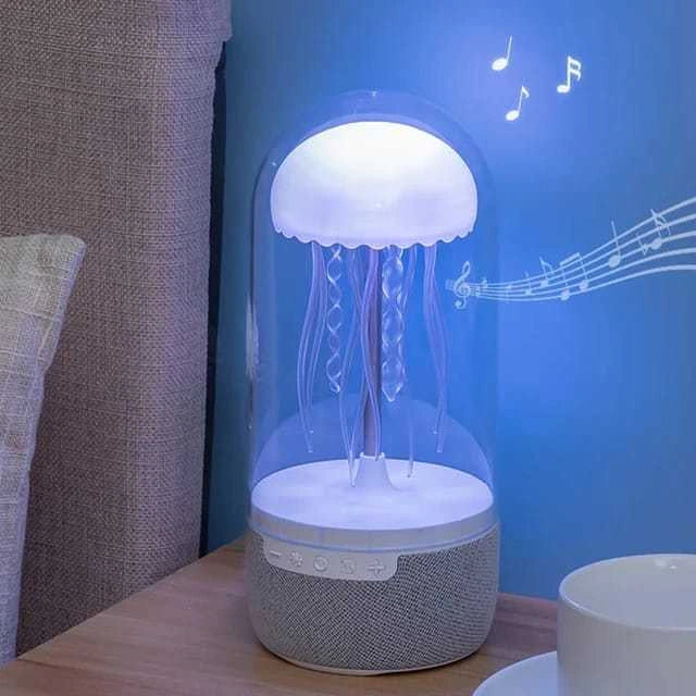 3-in-1 Jellyfish Lamp Bluetooth Speaker with vibrant LED lights in white