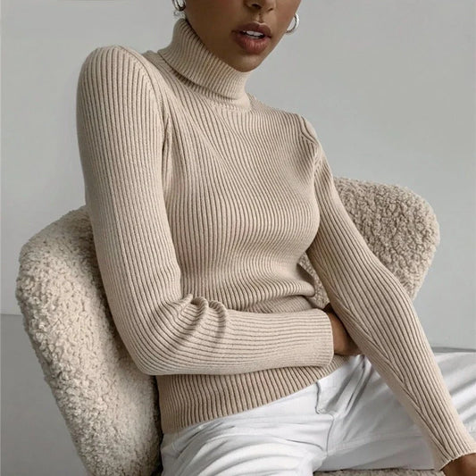 Solid Colour Pit Strip Knit Pullover Turtleneck Sweater in various colours