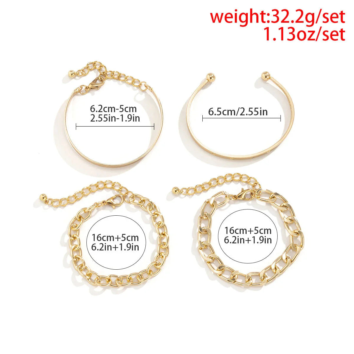 Simple and Elegant C-Shaped Hollow Chain Bracelet Set in Gold and Silver