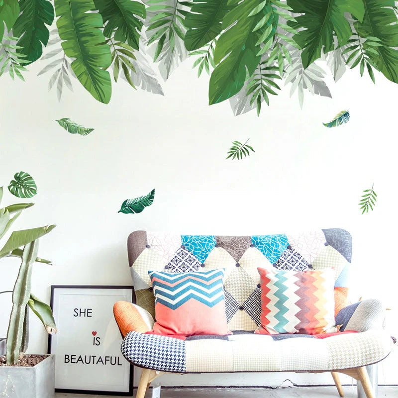 Lush green plant wall stickers in a Nordic-inspired design for home decoration