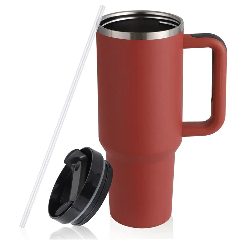 40oz stainless steel coffee mug with handle and straw, BPA-free, various colours available