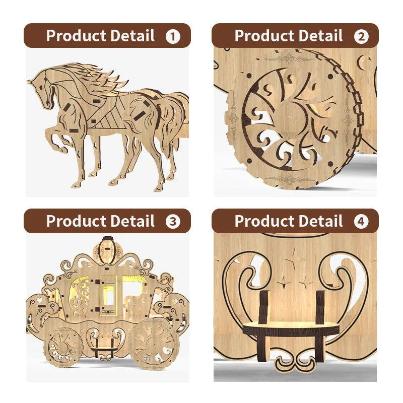 Exquisite wooden puzzle toy depicting Princess Amelia's classic carriage, showcasing British craftsmanship and timeless elegance.