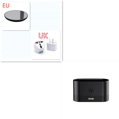 Elegant mist diffuser with realistic flame effect, designed for relaxation and aromatherapy in home, office, or yoga studio