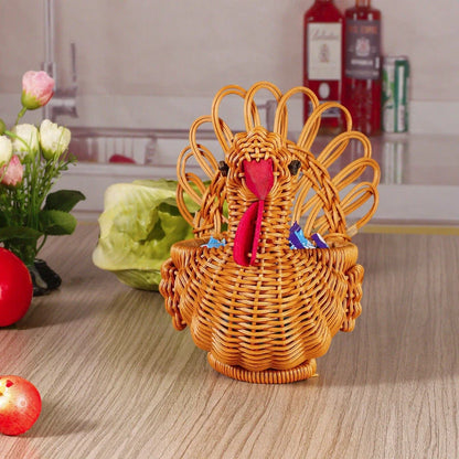 Deer-shaped rattan fruit basket for fresh produce storage