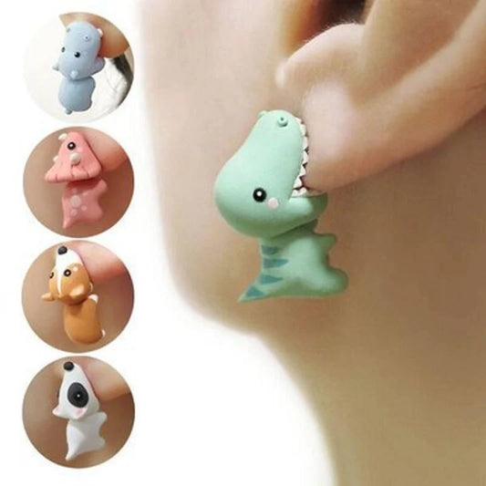 Playful animal bite earrings featuring dinosaur and whale designs, perfect for adding a quirky touch to your style.