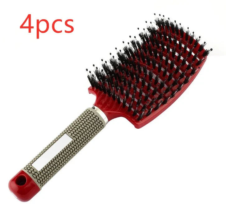 A premium hair brush with a sleek design, featuring soft bristles and a rounded massage function for healthy, detangled hair