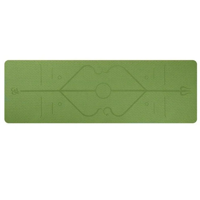Non-slip TPE yoga mat with position lines for beginners, available in multiple colors