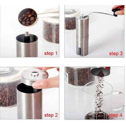 Premium hand coffee grinder with stainless steel construction and ceramic burr mechanism for consistent, precise grinding