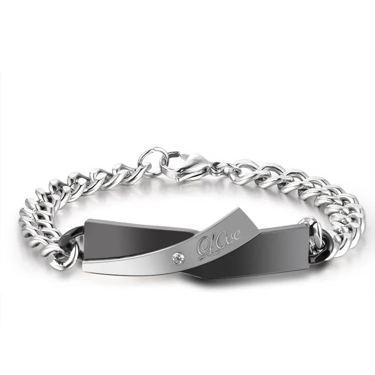 Stainless Steel Couple Cross-design Bracelet in gold and black finishes