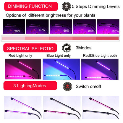 USB dimming timing plant light with adjustable settings for indoor gardening