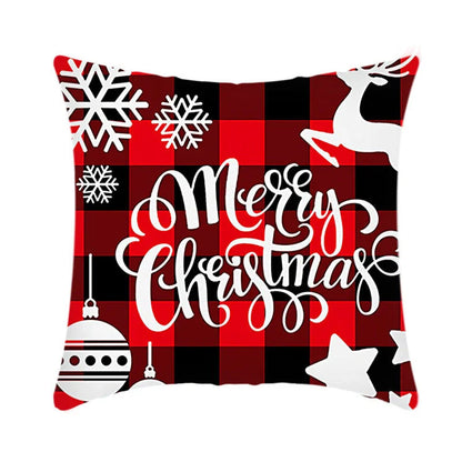 Merry Christmas cushion cover with elk and Santa Claus design in plush fabric