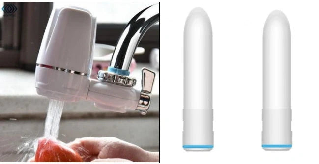 White kitchen tap water purifier with ceramic cartridge and universal adapter