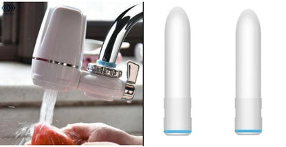 White kitchen tap water purifier with ceramic cartridge and universal adapter