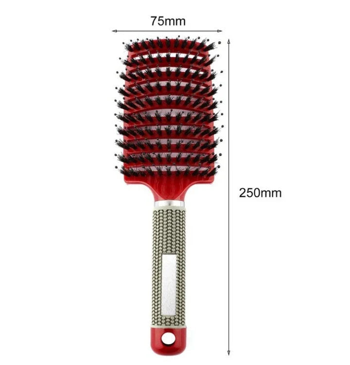A premium hair brush with a sleek design, featuring soft bristles and a rounded massage function for healthy, detangled hair
