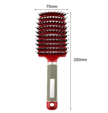 A premium hair brush with a sleek design, featuring soft bristles and a rounded massage function for healthy, detangled hair