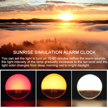 Natural wake-up light alarm clock with soothing nature sounds and customisable ambient lighting