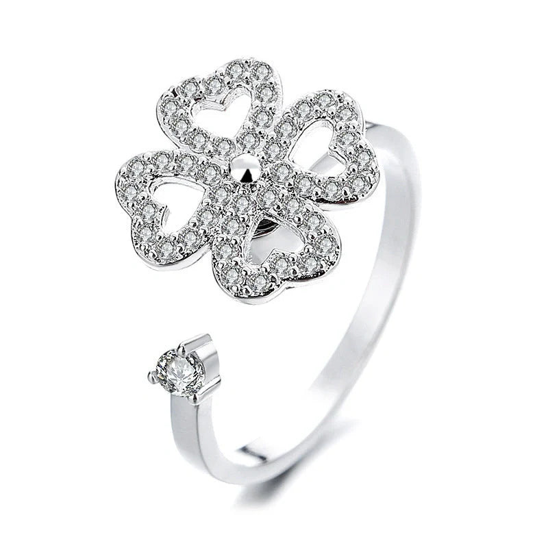 Adjustable rotatable butterfly ring for women with zircon inlay, available in multiple designs