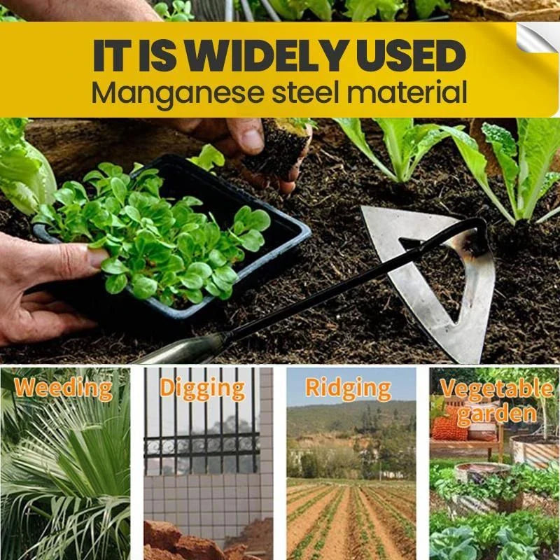 Premium manganese steel garden hoe with hollow design, versatile for weeding, soil preparation, and vegetable planting in the UK