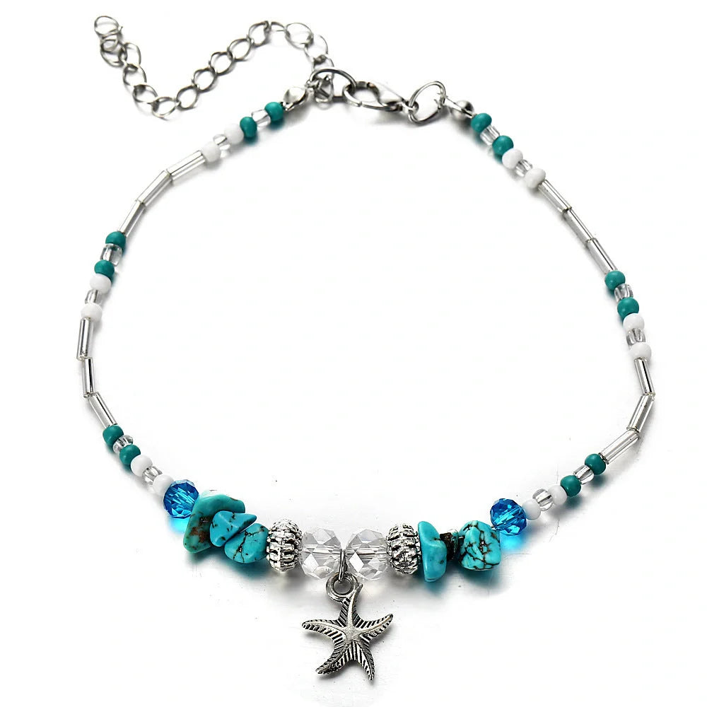 Starfish design zinc alloy anklet for women, perfect for beach outings