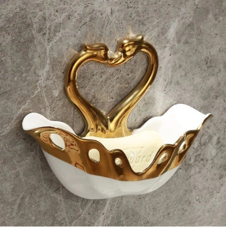 Ceramic Swan Soap Box in green, white, and pink with suction cup for wall mounting