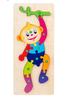 Wooden animal number puzzle for children, educational toy with vibrant colours