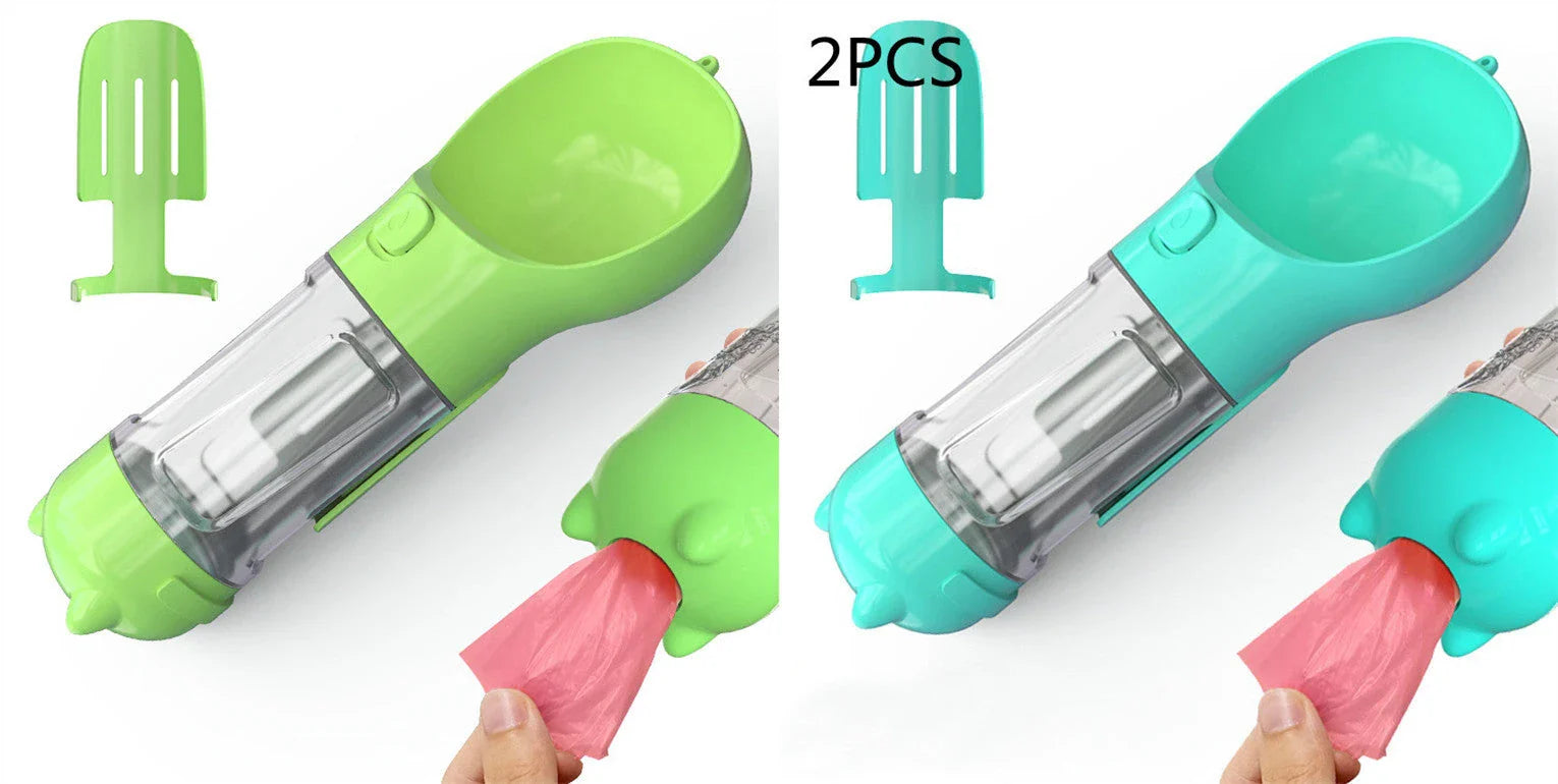 Versatile 3-in-1 Pet Water Bottle with Feeding Bowl and Waste Bag Storage