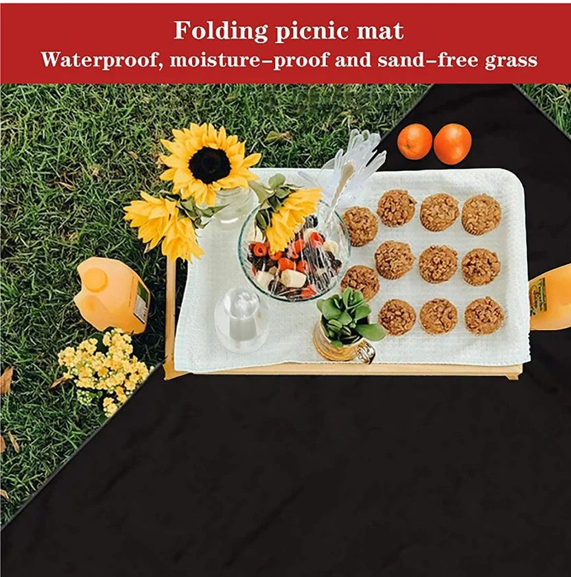 Mini outdoor portable nylon picnic mat with waterproof base, available in red and blue