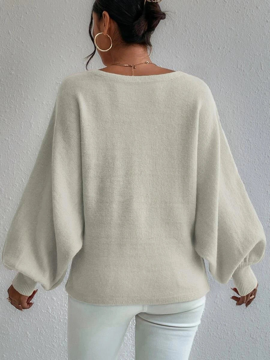 Women's lantern-sleeved pullover sweater with printed design in various colours