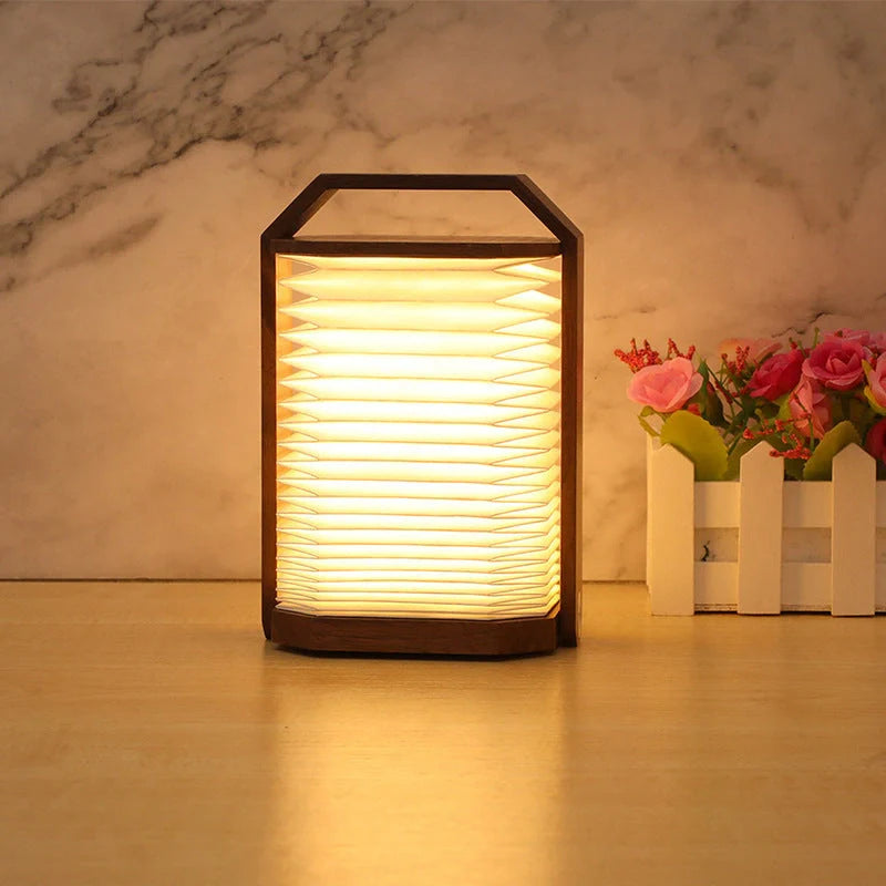 Nordic style wooden hand lamp with USB rechargeable feature, extendable up to 30 cm