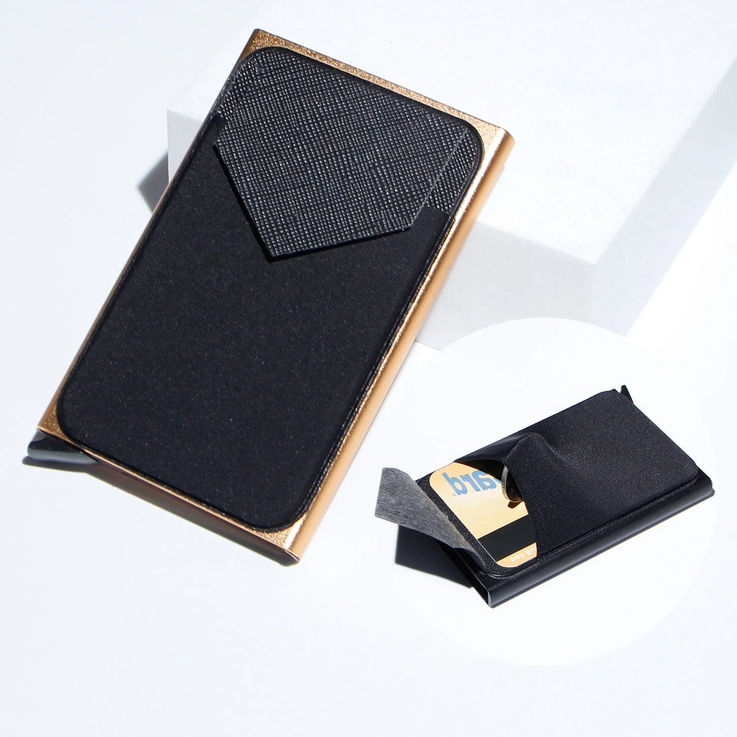 Aluminium alloy anti-theft multi card holder with lycra cloth strap in various colours