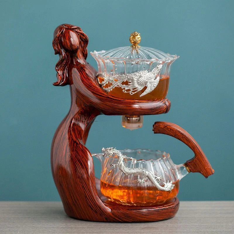 Maid Semi-automatic Tea Set with heat-resistant glass and stainless steel filters