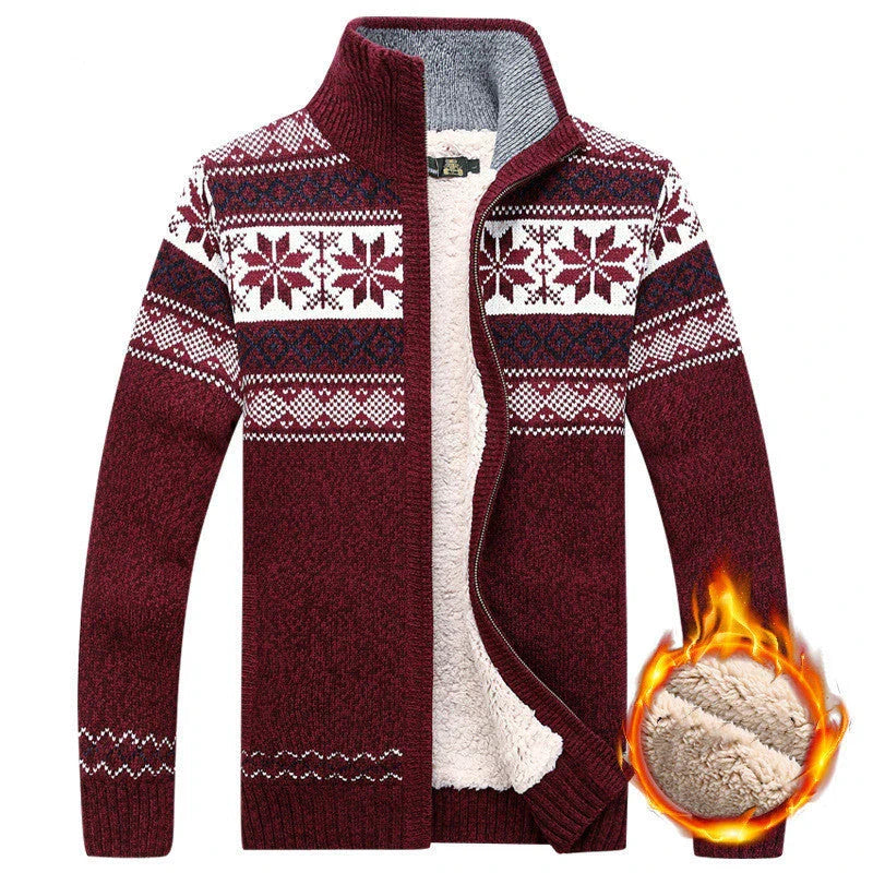 Cozy and stylish velvet winter cardigan for men, available in blue, white, red, and grey colors