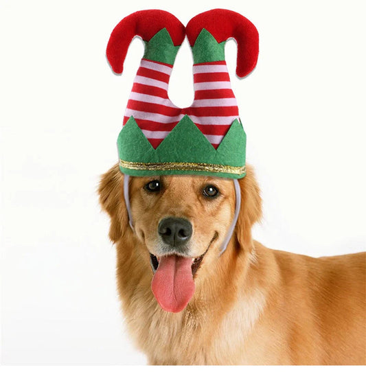 Adjustable Christmas hat for dogs with festive striped design