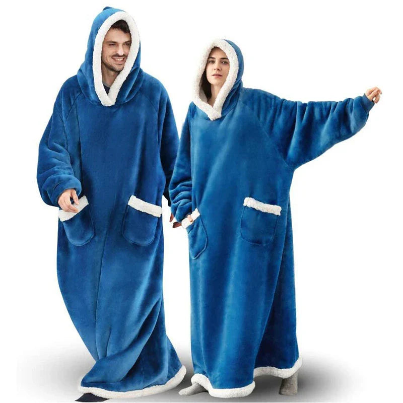 Comfy oversized TV hoodie blanket in various stylish colors, perfect for cozy movie nights and relaxation at home.