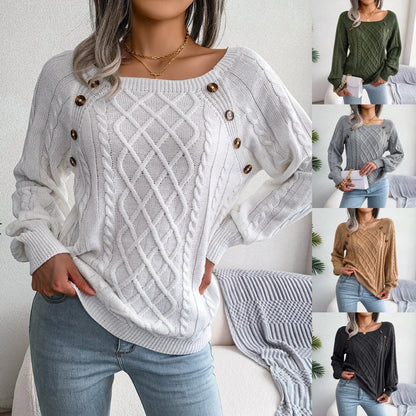 Women's square neck knitted sweater with button design in various colours