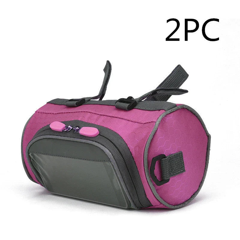 Premium waterproof bicycle handlebar bag made of durable polyester, with ample storage space for a smartphone and other cycling essentials.