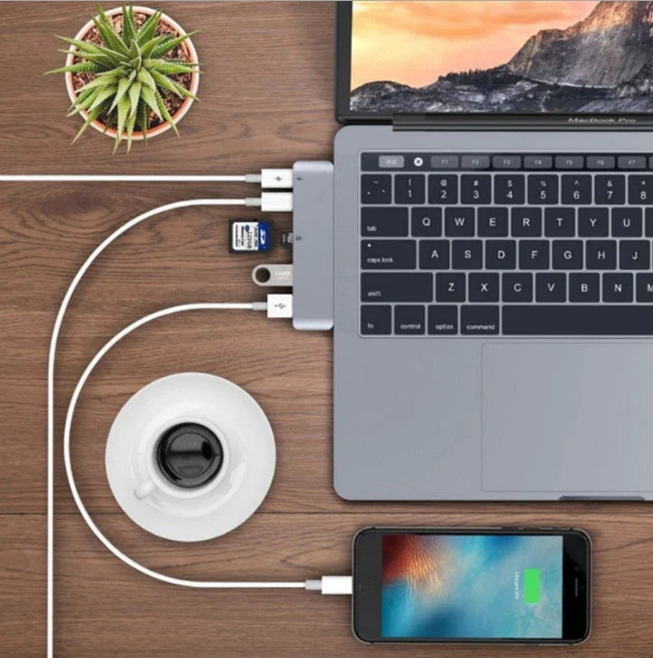 Premium USB-C Hub with SD and TF Card Slots, Power Delivery Charging, and Multiple Ports for Apple MacBook
