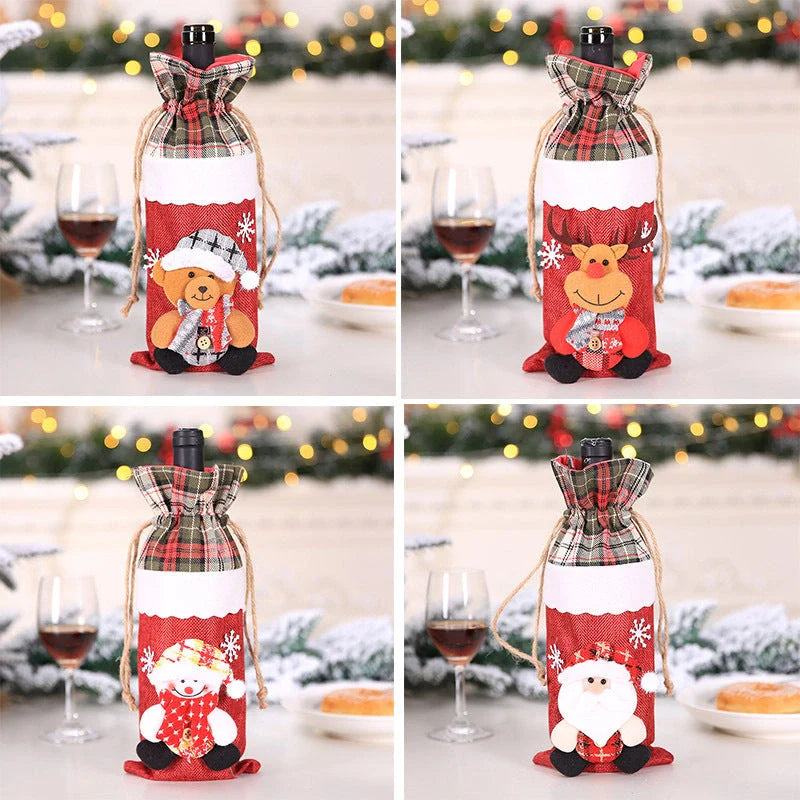 Festive Christmas wine bottle socks in vibrant colours, 14cm x 31cm