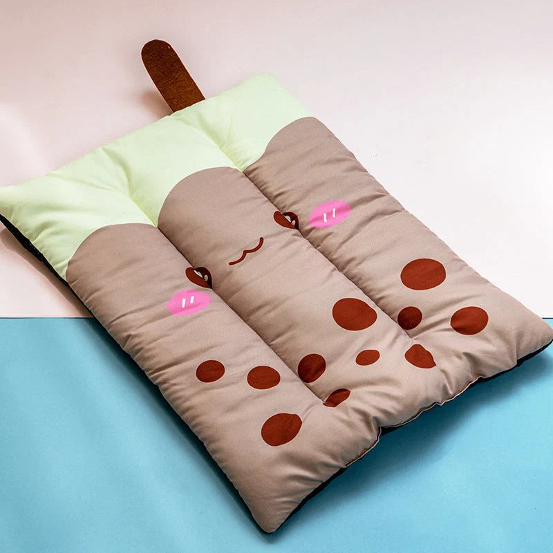 Ice Silk Pet Cooling Mat in various fruit designs for summer comfort