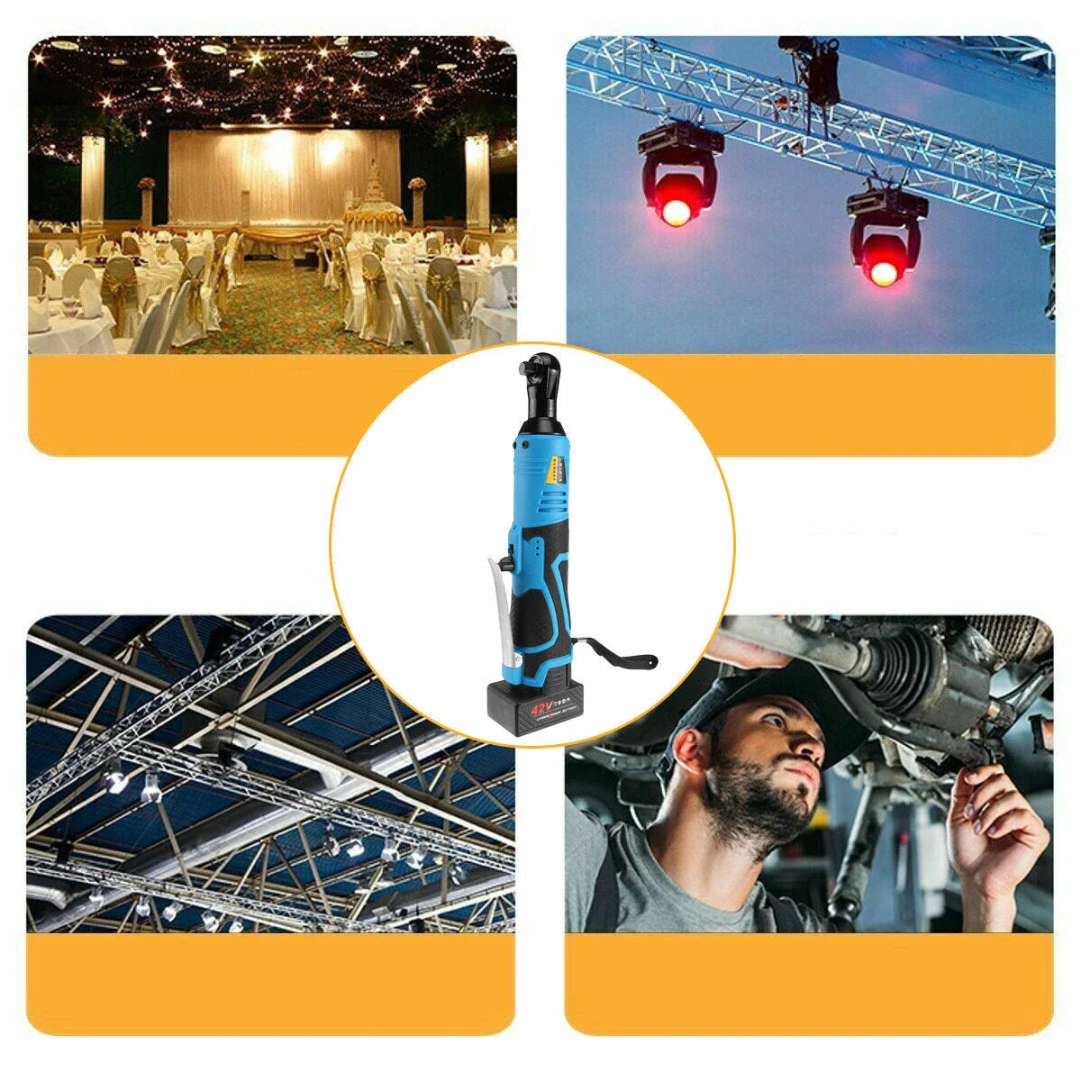 High-powered cordless electric ratchet wrench with 90 N·m of torque and 260 RPM speed, suitable for scaffolding, automotive, and mechanical maintenance tasks