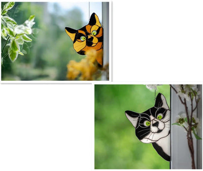 Colourful stained glass cat window hanger decoration, reusable PVC sticker