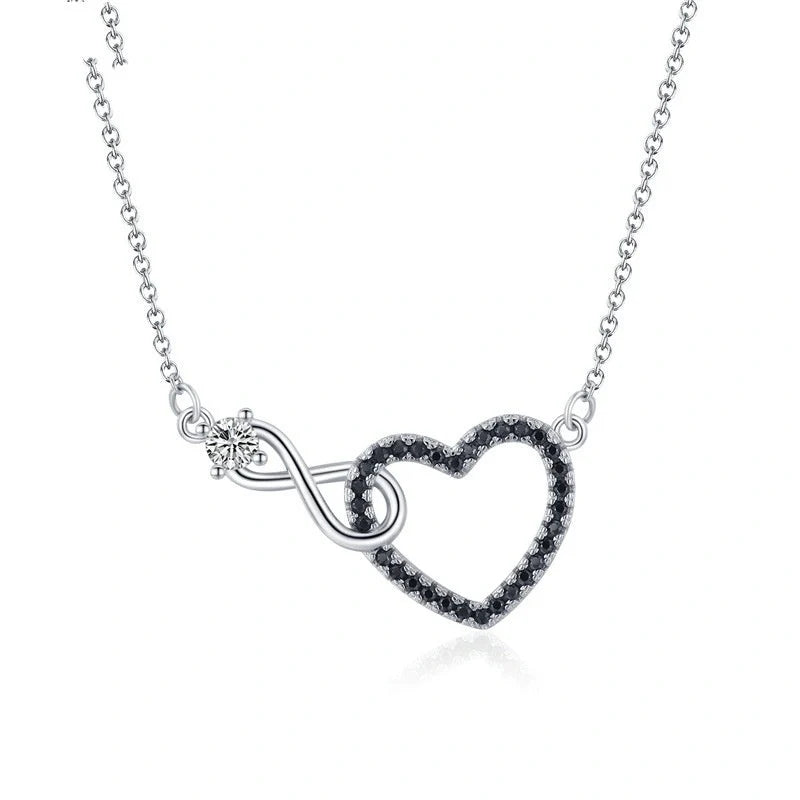 Hollow heart-shaped zircon necklace with titanium steel pendant in black