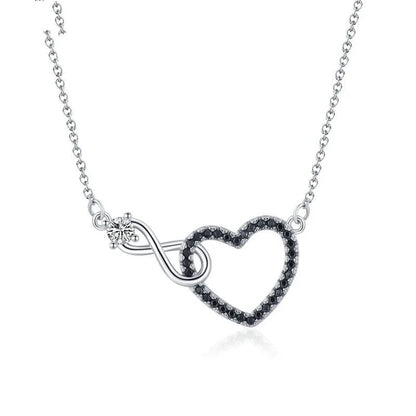 Hollow heart-shaped zircon necklace with titanium steel pendant in black