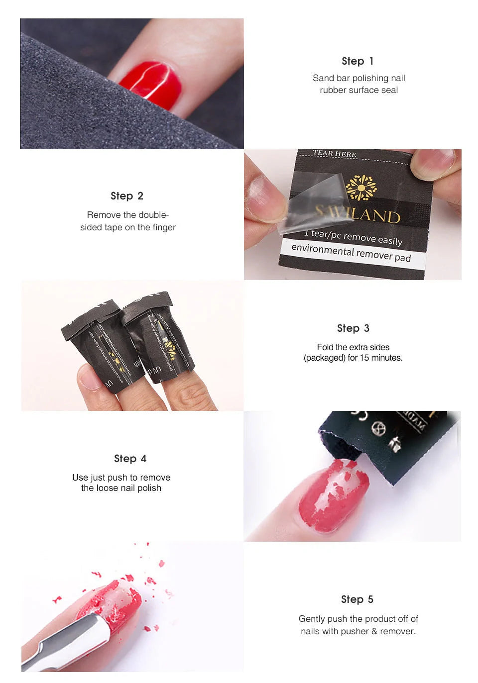 Nail polish remover wraps with self-contained cotton for quick and easy polish removal