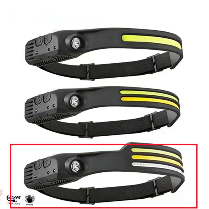 USB Rechargeable LED Induction Headlamp for camping and night riding with adjustable strap