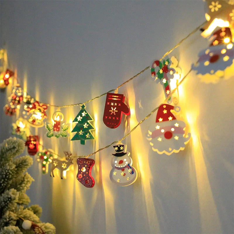 Christmas LED light string with Santa Claus, elk, and snowman ornaments for festive decoration
