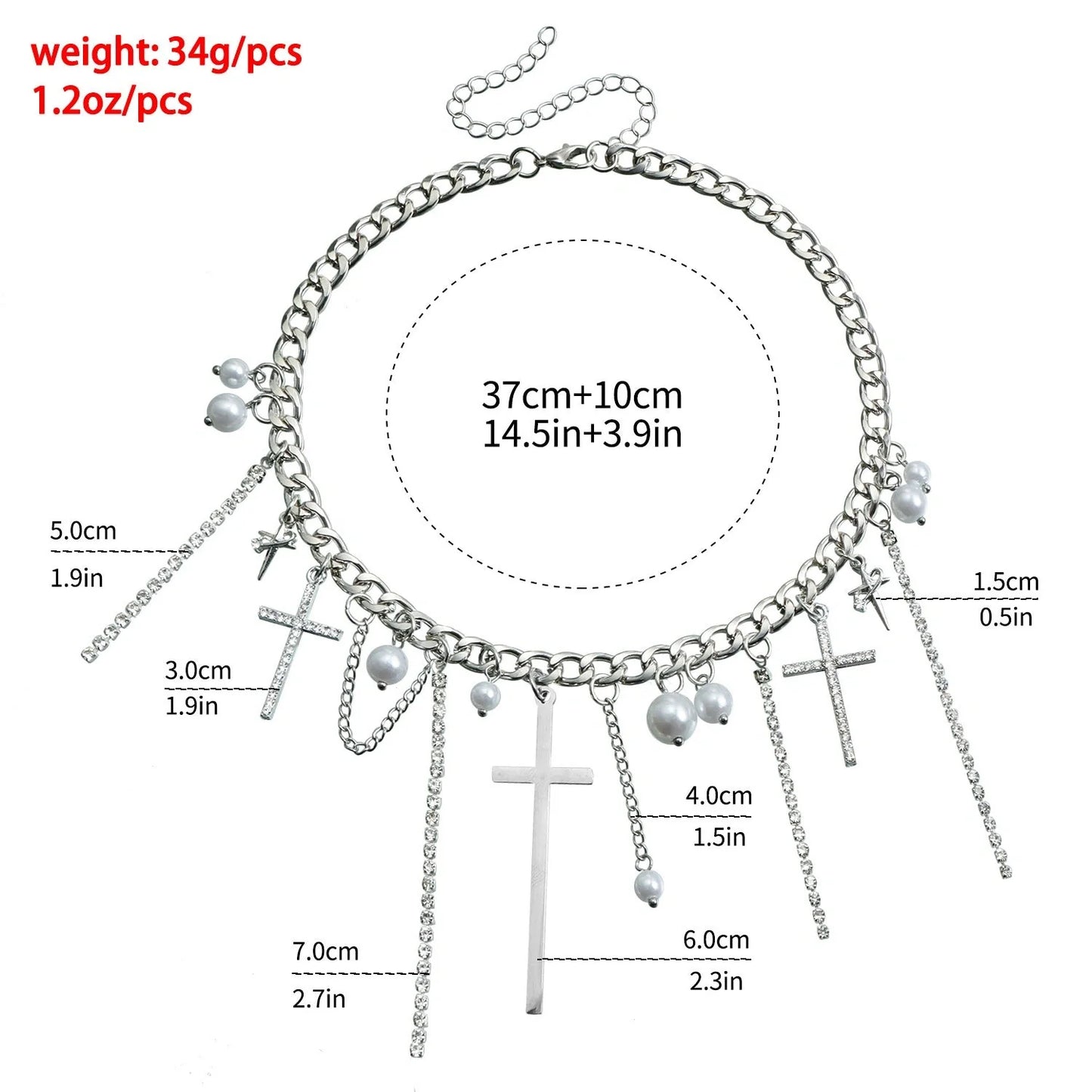 Cross Tassel Pearl Collarbone Chain Necklace in ZW1941 colour